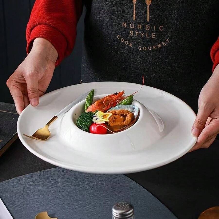 1 đĩa gốm tròn Volcano, đĩa tròn không gian có bát, đĩa đa năng đựng súp và các món ăn khác, đĩa đựng salad/mì ống/trái cây/tráng miệng, bộ đồ ăn nghệ thuật cao cấp theo phong cách Bắc Âu của Pháp (10 inch hoặc 12 inch, có hai kích cỡ)