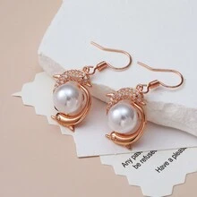 2 Chiếc Mặt Dây Chuyền Cá Heo Đôi Thời Trang Cá Tính Bằng Đồng Khảm Zirconia Dây Chuyền Nữ Hoa Tai Thanh Lịch Đa Năng Phù Hợp Cho Phụ Nữ Đeo Trong Mọi Dịp - bông tai cá heo - Xem 8