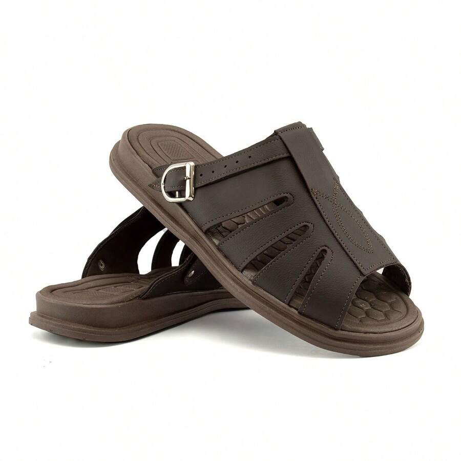 Men's Sandals Soft Sole With Buckle Stylish Flip Flops - 咖啡棕 - 查看 1