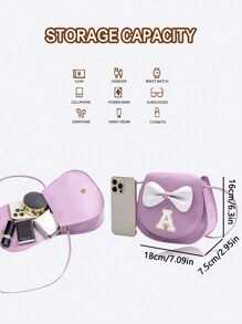 1 件女孩可爱蝴蝶结 24 个字母 A-Z 斜挎包、钱包、粉色钱包配肩带、适合日常使用、户外、旅行、徒步旅行、便携、生日礼物、送礼佳品 - 紫色 - 查看 3