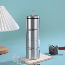 600ML不锈钢冰美式咖啡杯水瓶吸管杯带盖咖啡杯简约时尚冰美式咖啡杯办公室用 - 彩色 - 查看 3