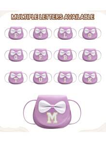 1 件女孩可爱蝴蝶结 24 个字母 A-Z 斜挎包、钱包、粉色钱包配肩带、适合日常使用、户外、旅行、徒步旅行、便携、生日礼物、送礼佳品 - 紫色 - 查看 2