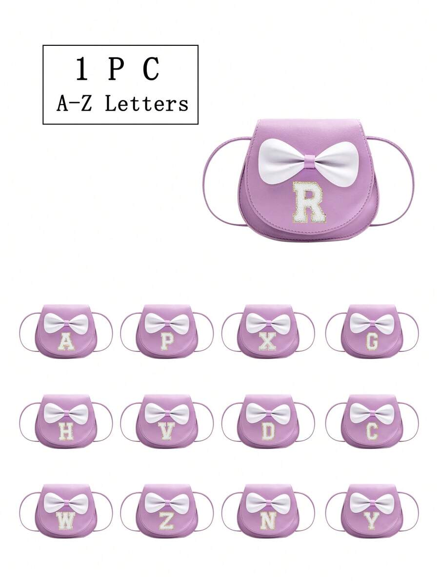 1 件女孩可爱蝴蝶结 24 个字母 A-Z 斜挎包、钱包、粉色钱包配肩带、适合日常使用、户外、旅行、徒步旅行、便携、生日礼物、送礼佳品 - 紫色 - 查看 1