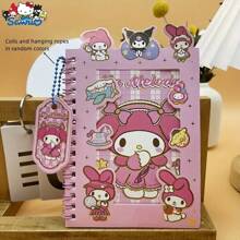 Sanrio Freunde Aufkleber und Notizbuch Set, Cartoon Kunst, Klebend, Glitzernd, Wiederverwendbar, Anime Thema, Mehrere Farben, Tagebuch, Handgefertigt, Geeignet für Geburtstag und Festdekoration, (Zufälliger Einer)