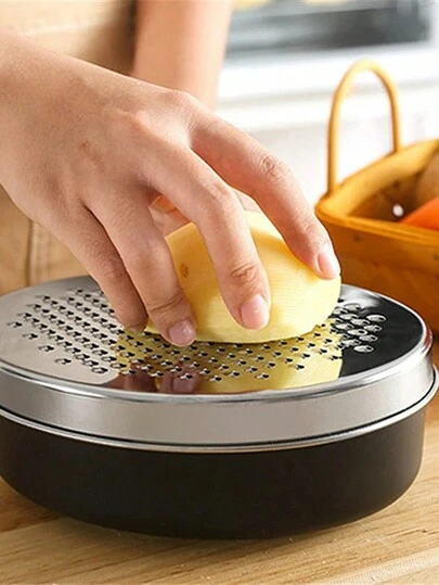 1pc Stainless Steel Storage Grater, Double-Sided Ginger Grater, Multifunctional Cheese Shredder, Vegetable & Fruit Kitchen Tool With Storage Box