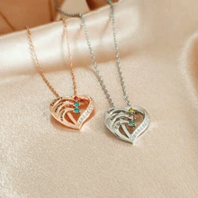 1pc Personalized Birthstone Necklace, Heart-Shaped Birthstone Necklace, Christmas Gift (For Her/Mother/Girlfriend), New Year Gift, Heart Necklace, Customized Name Necklace, Gift For Mom Gift For Her - Silver - View 4