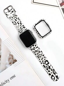 2pcs Soft Leopard Print Silicone Watch Band, Adjustable Waterproof Strap, Bundled With 2-In-1 Anti-Fall Ultra-Thin Tempered Glass Screen Protector, Compatible With Apple Watch Series Ultra/SE/11/10/9/8/7/6/5/4/3/2/1, 38/40/41/42/44/45/46/49mm, Smart Watch Accessories - Multicolor (no Watch) - View 2