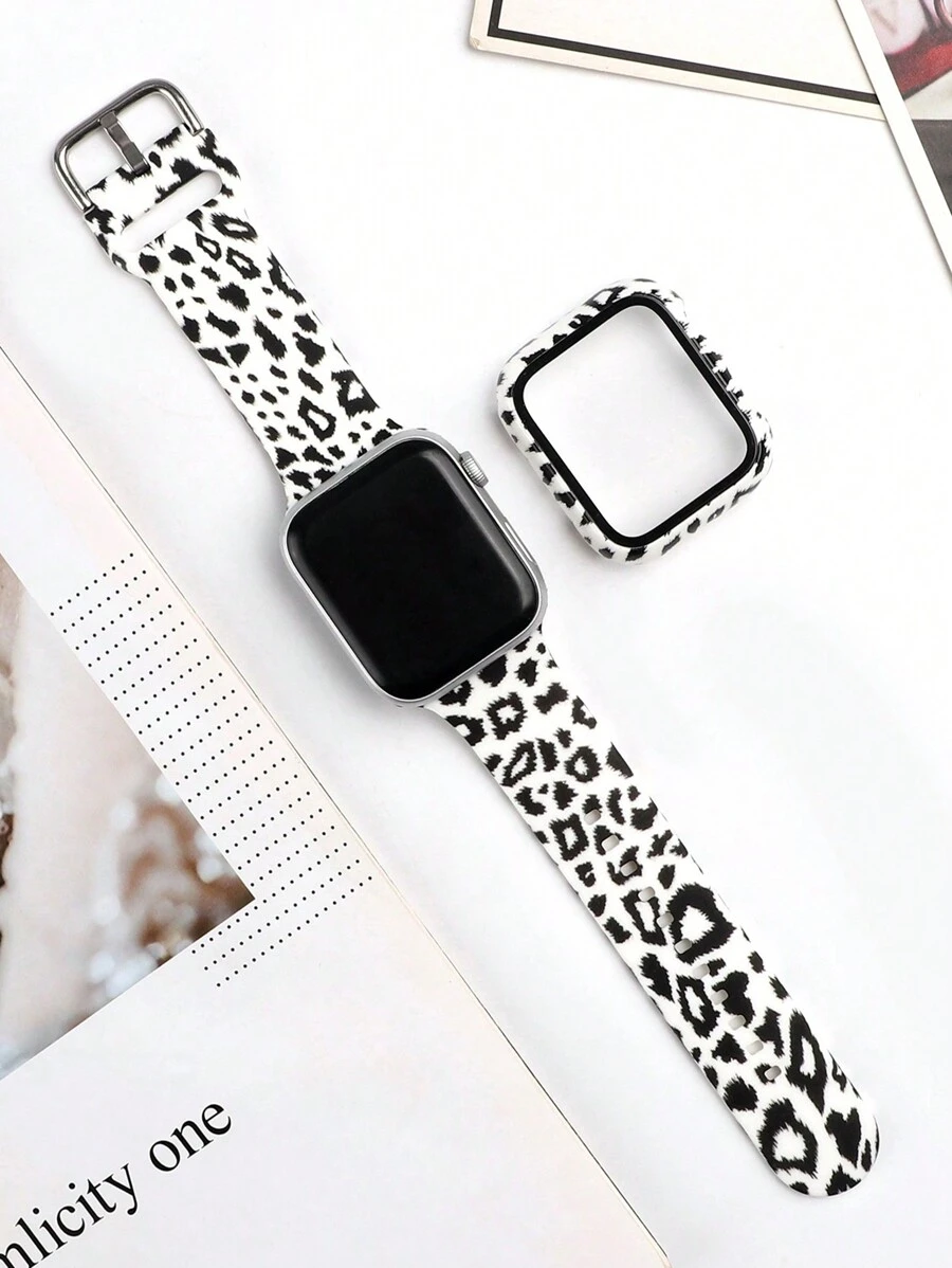 2pcs Soft Leopard Print Silicone Watch Band, Adjustable Waterproof Strap, Bundled With 2-In-1 Anti-Fall Ultra-Thin Tempered Glass Screen Protector, Compatible With Apple Watch Series Ultra/SE/11/10/9/8/7/6/5/4/3/2/1, 38/40/41/42/44/45/46/49mm, Smart Watch Accessories