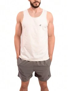 100% Cotton Classic White Tank Top And Preppy Shorts Set Gym Summer Sport Casual Basic - Trắng/Xám - Xem 2