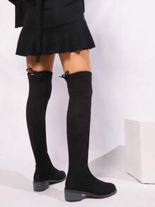 时尚女士过膝靴，秋冬新款弹力紧身靴，高跟过膝靴 - 黑色 - 查看 5