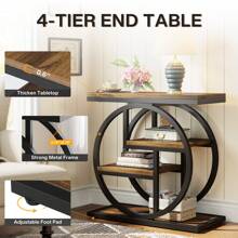 LITTLE TREE 4-Tier End Table With Storage Shelf, Narrow Side Table Accent Table Bedside Table For Bedroom, Living Room, Small Place - 質樸棕色 - 查看 6