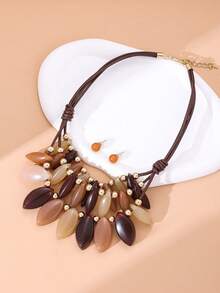 1 bộ mặt dây chuyền nhỏ giọt thủ công theo phong cách Bohemian cổ điển Châu Âu và Mỹ, nhiều lớp, vòng cổ và hoa tai - Ngôi sao - Xem 9