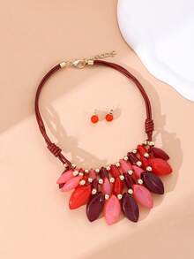 1 bộ mặt dây chuyền nhỏ giọt thủ công theo phong cách Bohemian cổ điển Châu Âu và Mỹ, nhiều lớp, vòng cổ và hoa tai - Ngôi sao - Xem 5