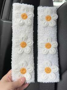 1pc/2pcs Car Seat Belt Lamb Hair Shoulder Protection Three Flower Shoulder Protection Cover Spring Autumn Winter Universal - one-size - View 2