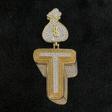 DUBSS 1 Piece Prong Setting Pendant Iced Out Initial Necklace For Men Gold Plated Hip Hop Fashion Jewelry Money Bag Bail - Letter - View 30