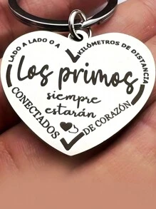 1 pieza Llavero con forma de corazón "Primos", lema en español, anillo de metal cromado, accesorio sentimental para llaves y bolsos, accesorios escolares y de coche al por mayor, gótico lindo Y2K