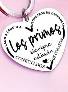 1 pieza Llavero con forma de corazón "Primos", lema en español, anillo de metal cromado, accesorio sentimental para llaves y bolsos, accesorios escolares y de coche al por mayor, gótico lindo Y2K