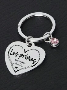1 pieza Llavero con forma de corazón "Primos", lema en español, anillo de metal cromado, accesorio sentimental para llaves y bolsos, accesorios escolares y de coche al por mayor, gótico lindo Y2K