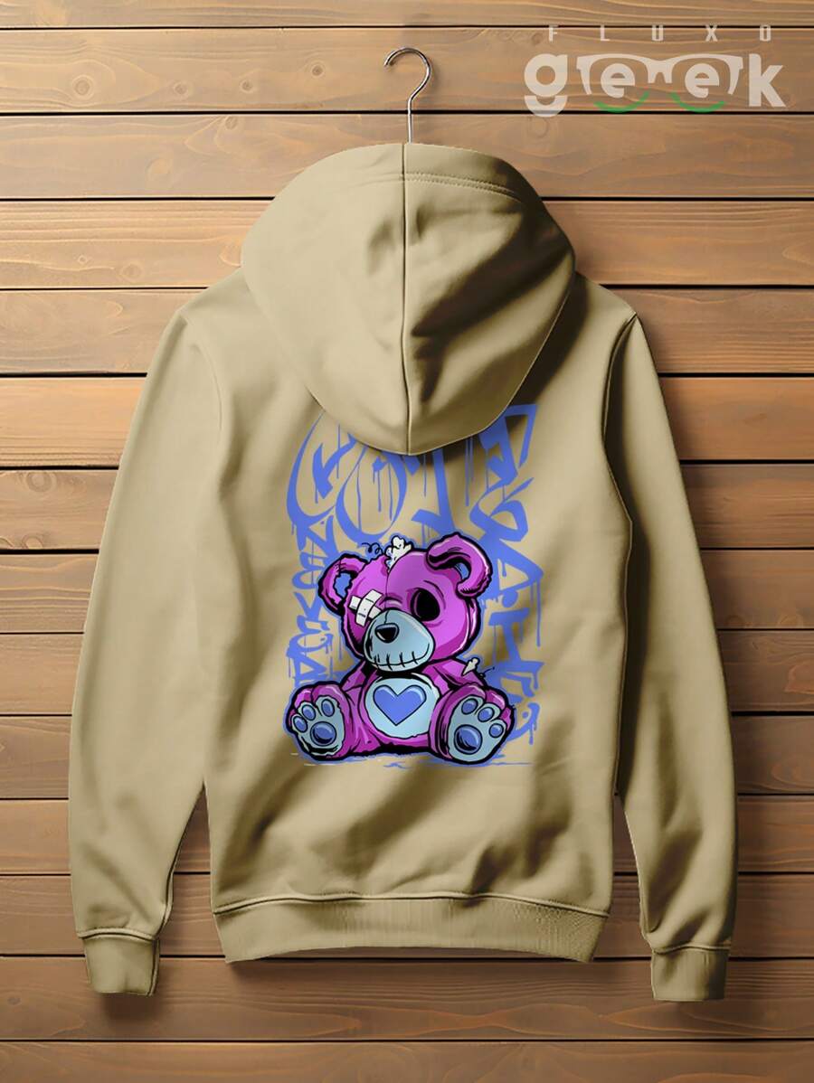 Sweatshirt Bear Streetwear Oversize Style Cute Bear CANGURU 2525 GEEK FLUX - 卡其色 - 查看 1