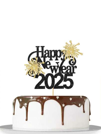 1 件新年快乐蛋糕装饰品，新年派对甜点装饰精选