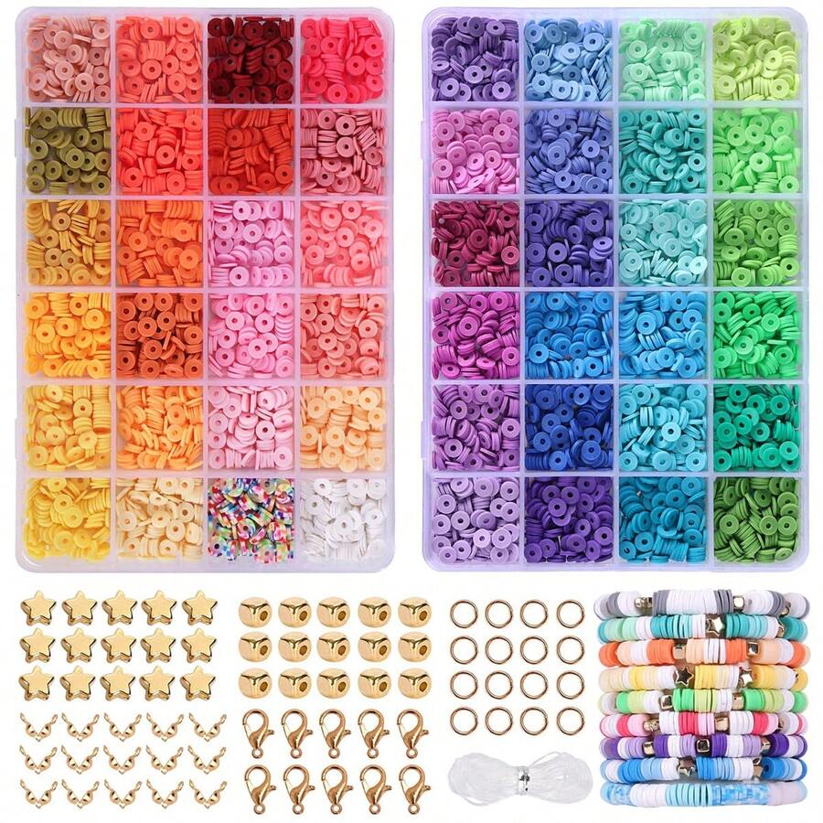 5,760pcs/Set 48 Colors Clay Bead Craft Kit, Charm Bracelet Making Set, Jewelry Polymer Beads, Arts & Crafts Christmas Gift