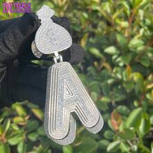 DUBSS 1 Piece Prong Setting Pendant Iced Out Initial Necklace For Men Gold Plated Hip Hop Fashion Jewelry Money Bag Bail - Letter - View 1