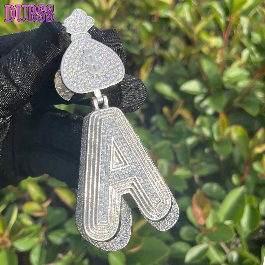 DUBSS 1 Piece Prong Setting Pendant Iced Out Initial Necklace For Men Gold Plated Hip Hop Fashion Jewelry Money Bag Bail - Letter - View 1