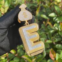 DUBSS 1 Piece Prong Setting Pendant Iced Out Initial Necklace For Men Gold Plated Hip Hop Fashion Jewelry Money Bag Bail - Letter - View 3