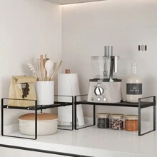 1pc Kitchen Cabinet Storage Rack, Iron Dish Organizer Rack With Multiple Layers, Multifunctional Countertop Storage Shelf, Available In 3 Sizes And 2 Colors