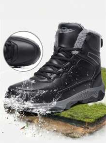 Herren Winter Plüschgefütterte Schneestiefel, Outdoor Sport Warme Wanderschuhe in Große Größen, rutschfeste Oberleder wasserfest, weich und bequem für täglichen Trag und Bergwandern