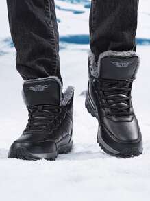 Herren Winter Plüschgefütterte Schneestiefel, Outdoor Sport Warme Wanderschuhe in Große Größen, rutschfeste Oberleder wasserfest, weich und bequem für täglichen Trag und Bergwandern