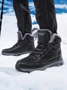 Herren Winter Plüschgefütterte Schneestiefel, Outdoor Sport Warme Wanderschuhe in Große Größen, rutschfeste Oberleder wasserfest, weich und bequem für täglichen Trag und Bergwandern