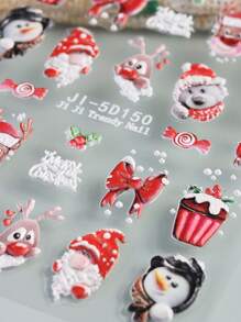 5D Christmas Nail Stickers Deer Santa Claus Winter Snowy Tree Embossed Sliders Cute Cartoon Penguin New Year Decals - Multicolor - View 3