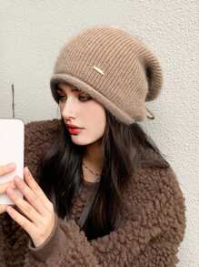 1pc Women Striped Knit Hat, Warm Thickened Winter Ear Protection Cap, Cute Beanie For Autumn Winter Casual Elegant Vintage Street Chic Fashion, Versatile, Large Head Circumference, Suitable For Outdoor, Skiing, Cycling, Travel, Party, Daily Use