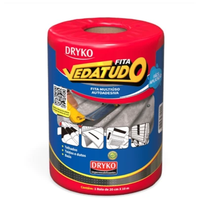 Fita manta asfáltica auto adesiva aluminizada CINZA multiuso 20 cm x 10 m VEDATUDO