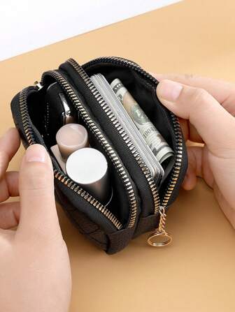 新款 水钻刺绣 钥匙扣 收纳袋 双拉链 大容量 卡包 生日 圣诞礼物 感恩节 复古 女士 钱包 迷你钱包 钱包 零钱包 旅行钱包