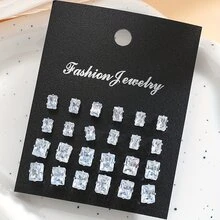 Bộ 24 chiếc/Bộ hoa tai đinh tán hình ngũ giác tối giản thời trang & hình giọt nước & hình bầu dục & hình chữ nhật, thiết kế dành cho cả nam và nữ, hoàn hảo cho kỳ nghỉ, tiệc tùng, hẹn hò, quà tặng ngày lễ, đeo hàng ngày (Không có hộp) - bạc - Xem 14