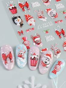 5D Christmas Nail Stickers Deer Santa Claus Winter Snowy Tree Embossed Sliders Cute Cartoon Penguin New Year Decals - Multicolor - View 5