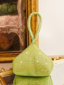 حقيبة كلاتش مزينة بالراين ستون غير متماثلة، حقيبة سهرة، حقيبة حفلات، حقيبة يد، محفظة صغيرة جذابة، حقيبة يد أنيقة مزينة بالراين ستون - أخضر نعناع - مشاهدة 3