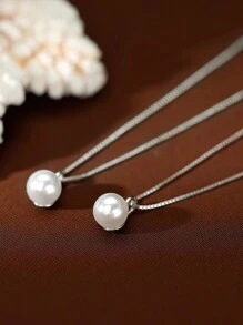1pc S925 Sterling Silver Simple Elegant Pearl Necklace For Women, Delicate, Chic, Small Collarbones Chain, Great Gift