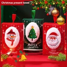 1PCChristmas Towel Gift Box Holiday Gift Kitchen Towel Soft Absorbent Christmas Hand Towel - Multicolor - View 1
