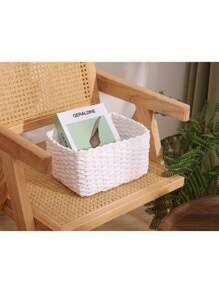 1 pezzo di cestino portaoggetti intrecciato a mano, design intrecciato creativo per cestino portaoggetti per la casa, organizzazione e conservazione domestica, adatto per soggiorno, camera da letto, dormitorio e accessori per ufficio, decorazione per la casa, decorazione in stile fattoria, Cestino portaoggetti in erba marina in stile boho con accenti in legno e rattan, decorazione moderna per patio e giardino