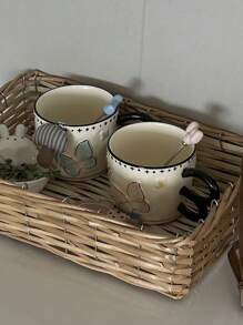 1pc Ins风格手绘梦幻蝴蝶陶瓷杯，双色釉蝴蝶设计拿铁杯，家用下午茶咖啡杯牛奶杯水杯果汁杯礼品杯返校