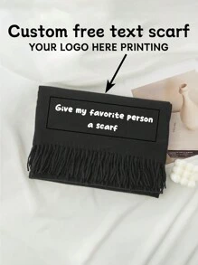 1pc Customized Printed Any Text High-End Scarf, Solid Color Minimalist Warm Scarf, Autumn/Winter - Scarf - View 3