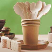 100 Disposable Spoons Per Set, Birch Wood Spoons, Wooden Dessert Ice Cream Cake Utensils, Used For Wedding Supplies, Graduation Parties, Birthday Parties, Camping, Restaurants, Kitchen Supplies - Khaki - View 9