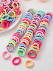 100 件装儿童春季纯色可爱百搭甜美弹力发圈，弹性好不会损伤头发，适合日常使用 - 彩色 - 查看 1