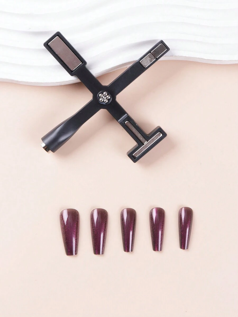 1pc Dụng cụ làm móng nam châm hình mắt mèo hình trụ đa chức năng năm trong một mới - màu đen - Xem 1