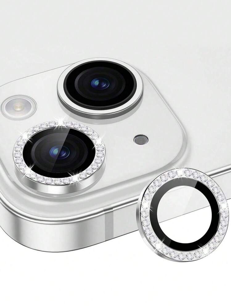 3Pcs Diamond Glitter Camera Protection Compatible With IPhone 16 15 14 13 11 16 12 Pro Max Plus Lens Tempered Glass - Silver - View 12