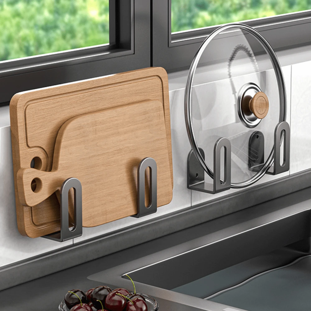 No Need Drill Pot Lid Holder Wall Mounted Rack, Kitchen Board/Cutting