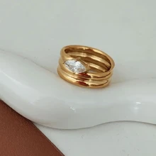 VKHK 1 Pc Creative 18K Gold Plated Stainless Steel Eye Stone Multilayered Rings For Women Men Couple Jewelry Gift - Layered Rings - View 10